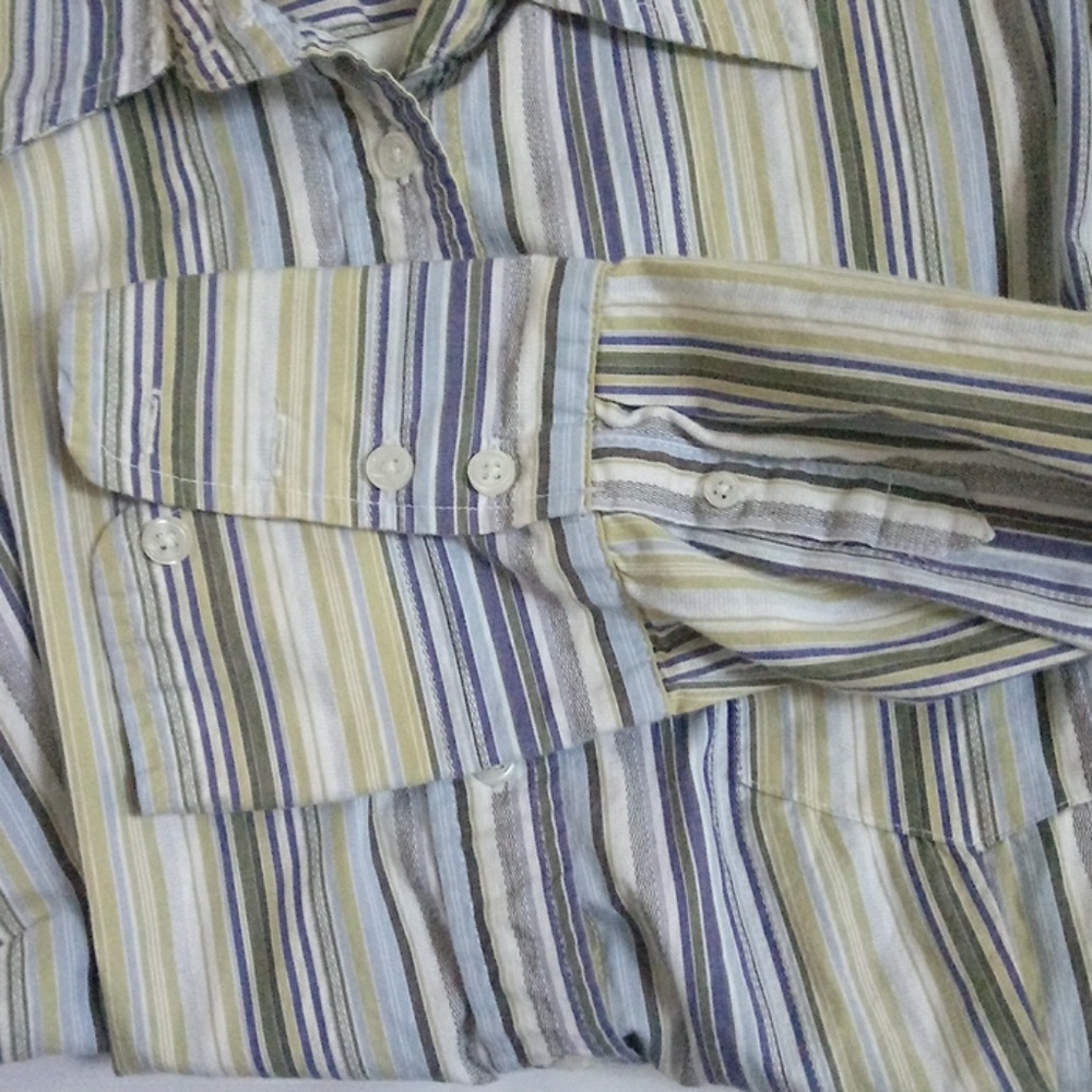 Mossimo Green Blue Striped Shirt - Picture 4 of 5
